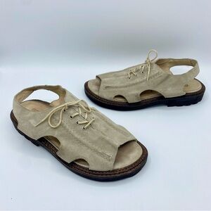 Giraudon Neutral Taupe Suede Lace-Up Slingback Sandals Size 40.5 / US 10 - 10.5